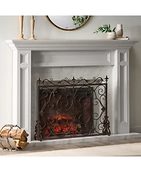 sumyeg Decorative Iron Fireplace Screen with Ornate Floral Design and Powder Coated Finish