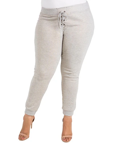 Poetic Justice Plus Jahna High-Rise French Terry Lace-Up Front Jogger Pants