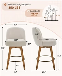 Bekrvio 26" Mid-Century Swivel Counter Height Bar Stools, Chenille Fabric Kitchen Stools