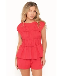 Petal and Pup Women's Karly Boat Neckline Tiered Short-Sleeve Top Shorts, 2-Piece Set