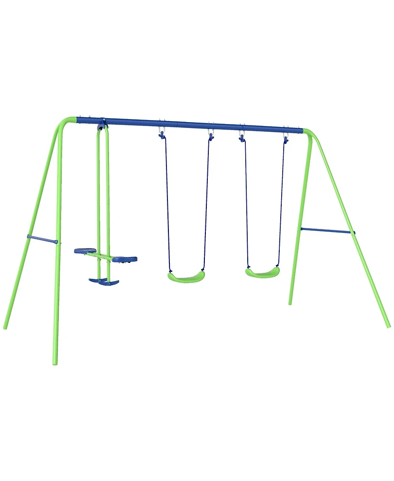 Glintex Metal Swing Set for Kids with Glider and 2 Swing Seats, Adjustable A-Frame Backyard Playset That Holds 396 lbs