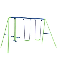 Glintex Metal Swing Set for Kids with Glider and 2 Swing Seats, Adjustable A-Frame Backyard Playset That Holds 396 lbs