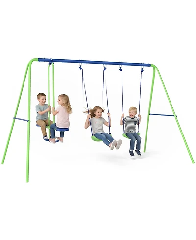 Glintex Metal Swing Set for Kids with Glider and 2 Swing Seats, Adjustable A-Frame Backyard Playset That Holds 396 lbs