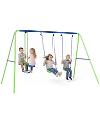 Glintex Metal Swing Set for Kids with Glider and 2 Swing Seats, Adjustable A-Frame Backyard Playset That Holds 396 lbs