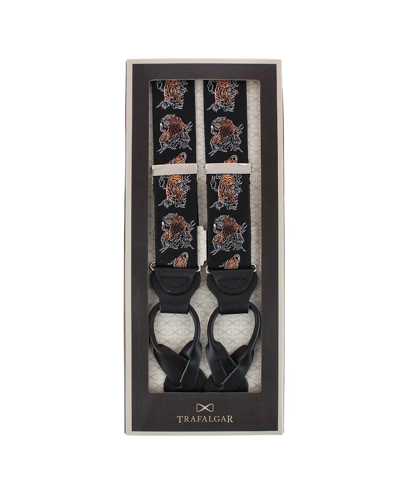 Trafalgar Men's Bengali Crouching Tiger Silk Novelty Button End Suspenders