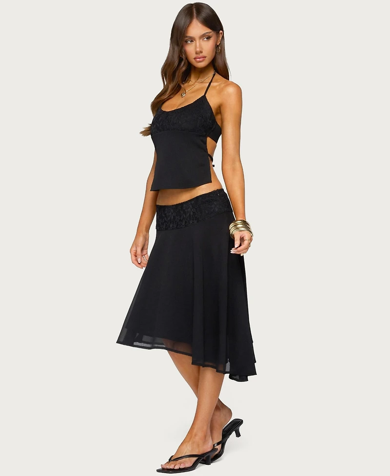 Edikted Women's Evia Lacey Asymmetric Midi Skirt