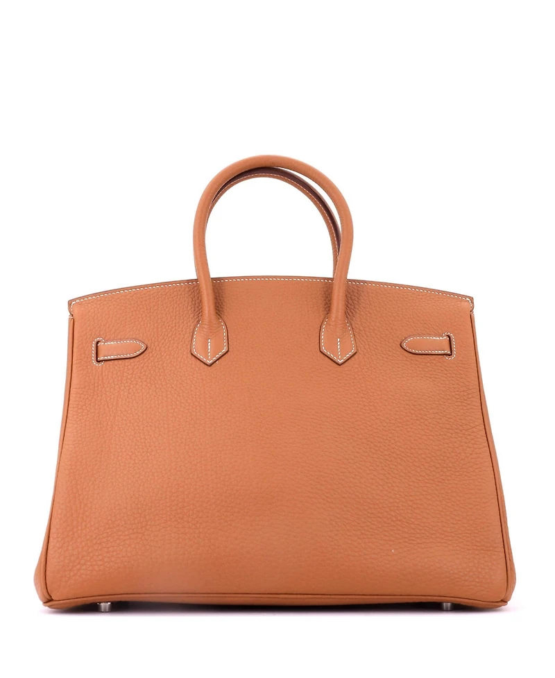 Pre-Owned Hermes Birkin 35 Handbag Brown Fjord with Palladium Hardware