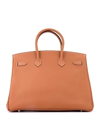 Pre-Owned Hermes Birkin 35 Handbag Brown Fjord with Palladium Hardware