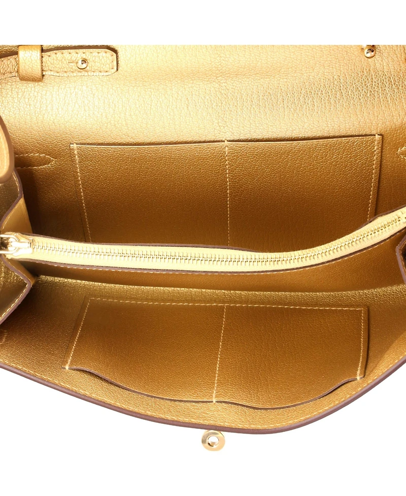 Pre-Owned HERMES Kelly To Go Leather Metallic Crossbody Wallet