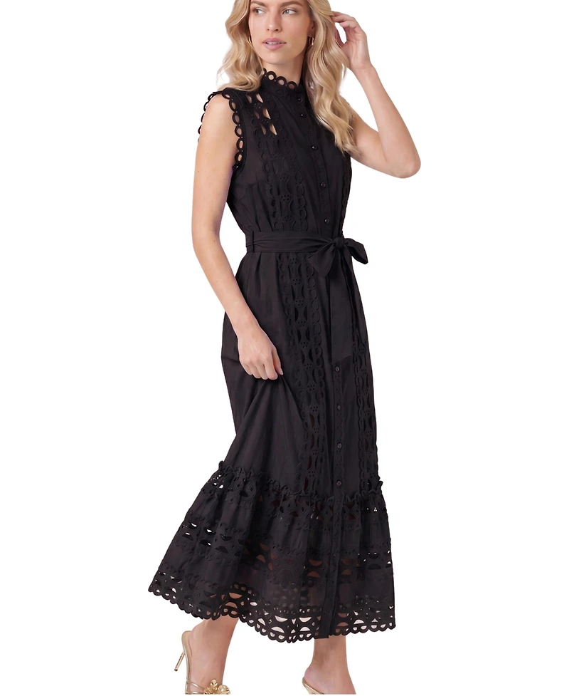 Modenaire Women's Sleeveless High-Neck Lace Overlay Maxi Dress