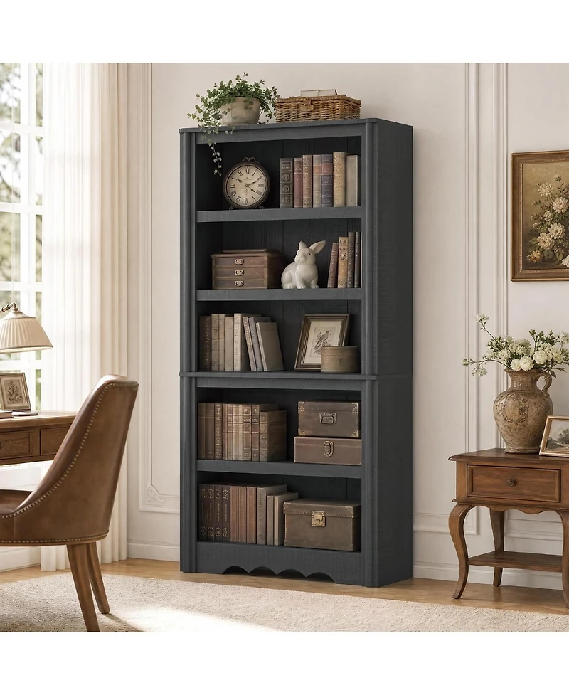 homfan 70.9" Tall Bookshelf - 5-Tier Wood Bookcase with Arched Roman Column Design for Home Office and Living Room