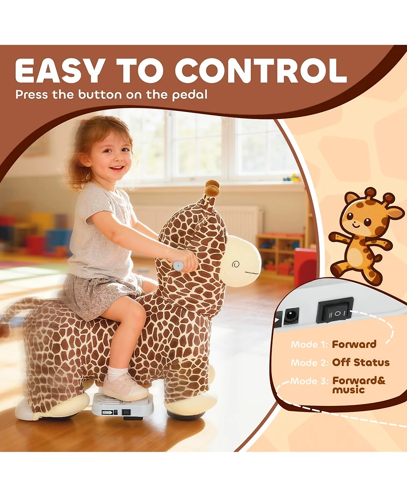 Glintex 6V Kids Electric Ride On Giraffe with Washable Cover, 55-lb Capacity, Ages 1.5-5