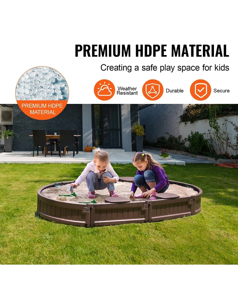 Glintex 72 x 41.5 in Oval Kids Sandbox with 4 Corner Seats, Cover & Liner, Ages 3-12