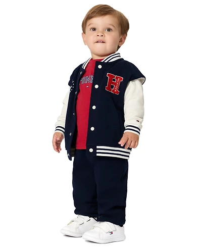 Tommy Hilfiger Baby Boys' Fleece Varsity Jacket, T-Shirt and Jogger Pants, 3-Piece Set