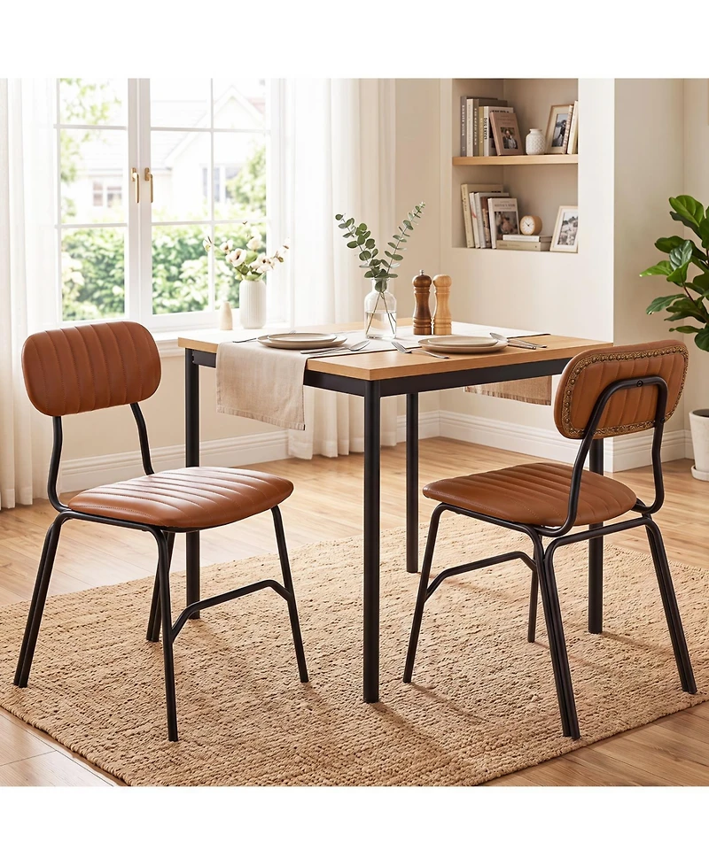 Mecale Set of 2 Modern Dining Chairs with Ergonomic Back Metal Legs Exquisite Rivet and Embellished Edges