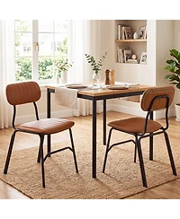 Mecale Set of 2 Modern Dining Chairs with Ergonomic Back Metal Legs Exquisite Rivet and Embellished Edges