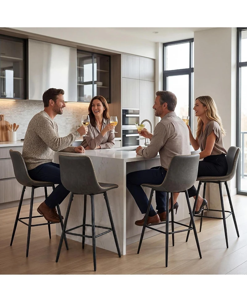 homfan Bar Stools Set of 2 with Backs, Counter Height Faux Leather Barstools, Metal Legs, Sawtooth Stitching, 350 lb