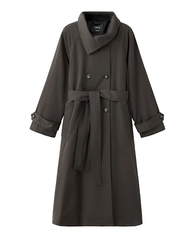Mango Women's Long Belted Funnel-Neck Trench Coat