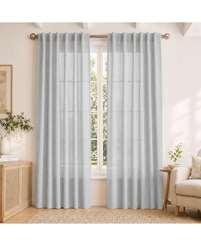 Awesome Home Extra Long Linen Blend Light Filtering Curtains for Living Room (2 Panels