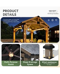 Cedar Wood Hardtop Gazebo, Wooden Pavilion with Galvanized Steel Gable Roof for Deck Garden Patio