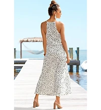 Lascana Women's Viscose Polka-Dot Print High Neck Tiered Maxi Dress