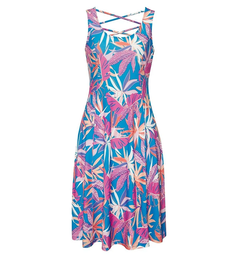 Lascana Women's Printed Strappy Back A-Line Scoop-Neck Short Dress