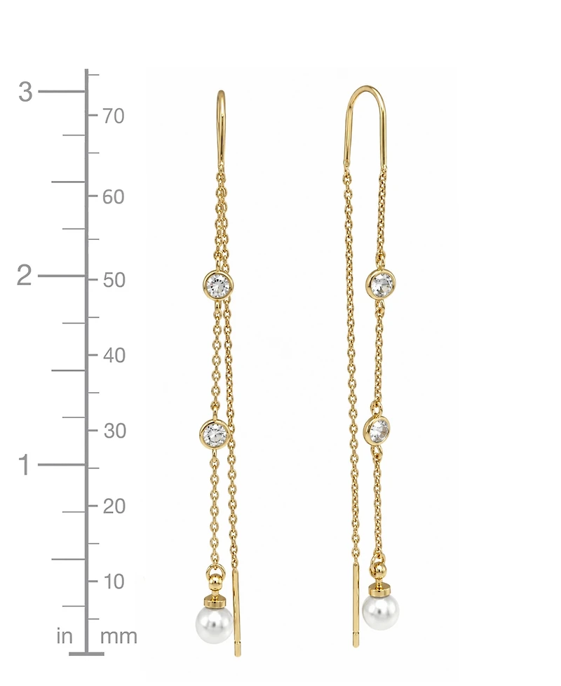 18K Gold Plated Imitation Cubic Zirconia and Imitation Pearl Threader Earrings