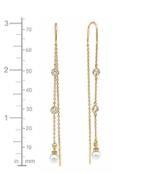 18K Gold Plated Imitation Cubic Zirconia and Imitation Pearl Threader Earrings