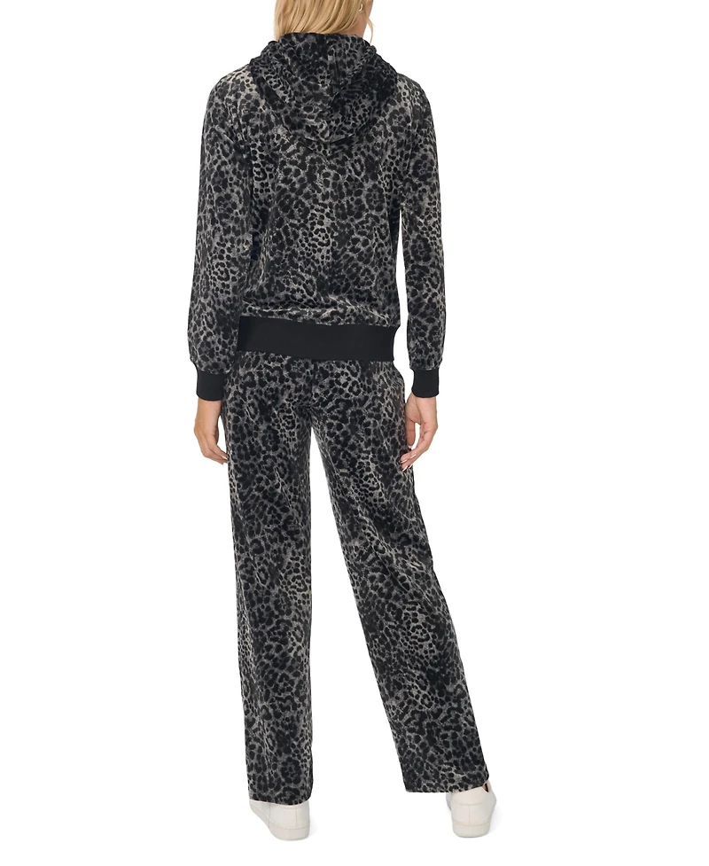 Vince Camuto Women's Velour Animal-Print Drawstring-Waist Straight-Leg Pants