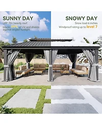 Aoxun Aluminum Hardtop Gazebo, Double Steel Roof Pavilion with Drainage System and Netting
