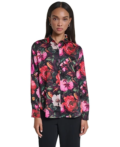 Karl Lagerfeld Paris Women's Collared Button-Up Long-Sleeve Blouse