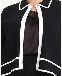 Estelle Women's Gracie Contrast Ribbed Collared Long Sleeve Cardigan