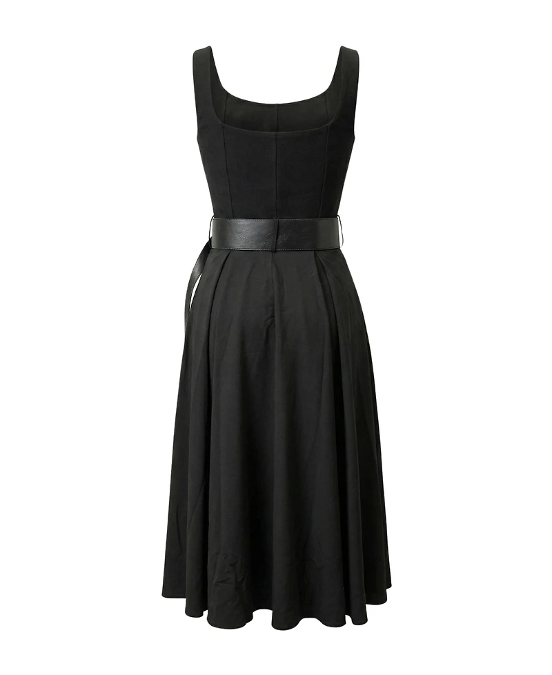 Modenaire Women's Belted Scoop-Neck Structured Bodice Midi Dress
