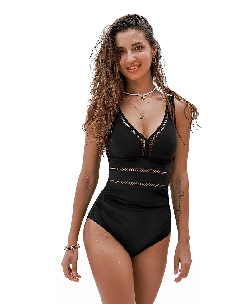 Cupshe Women's V-Neck One-Piece Swimsuit with Adjustable Straps and Back Hook