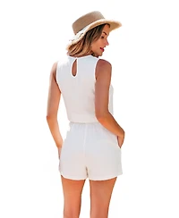 Cupshe Women's Floral Embroidered Sleeveless Crop Top and Wrap Front Skort Outfits