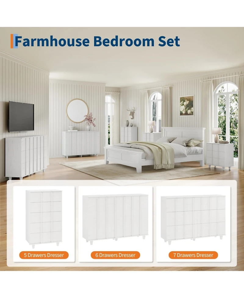 Modern Minimalist Fluted Wide Dresser Chest Of Drawers - 6 Drawer Clothing Storage Cabinet For Bedroom Small Space Nursery Living Room Or Entryway