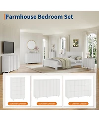 Modern Minimalist Fluted Wide Dresser Chest Of Drawers - 6 Drawer Clothing Storage Cabinet For Bedroom Small Space Nursery Living Room Or Entryway