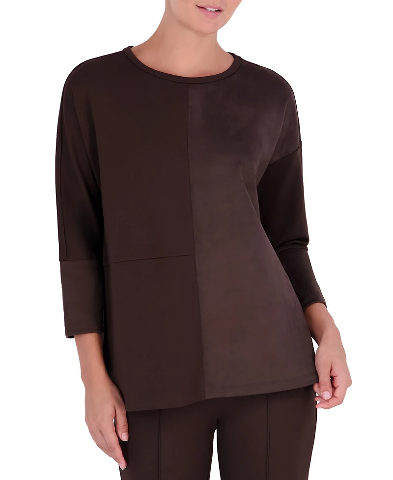 Jones New York Petite Serenity 3/4-Sleeve Side-Slit Faux Suede Tunic