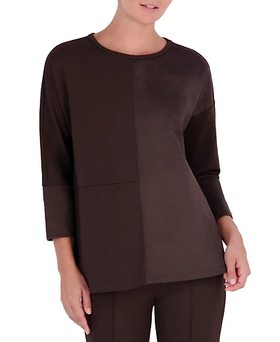 Jones New York Petite Serenity 3/4-Sleeve Side-Slit Faux Suede Tunic