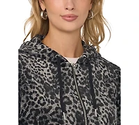 Vince Camuto Women's Velour Animal-Print Zip-Front Hoodie Jacket