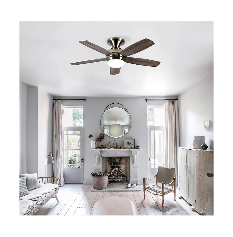 Sofucor 52-in Modern Nickel Flush Mount Ceiling Fan with Led Light and Remote Control Included 5-Blade