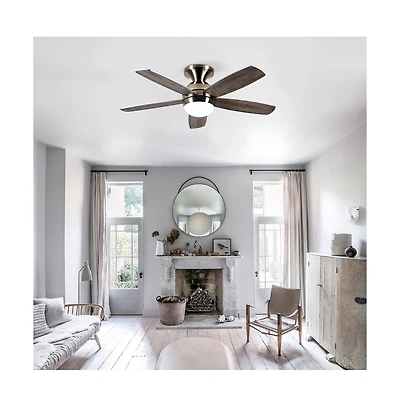 Sofucor 52-in Modern Nickel Flush Mount Ceiling Fan with Led Light and Remote Control Included 5-Blade