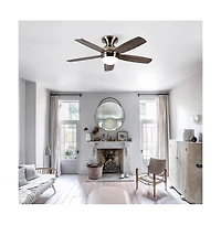 Sofucor 52-in Modern Nickel Flush Mount Ceiling Fan with Led Light and Remote Control Included 5-Blade