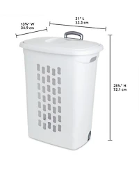 Sterilite White Laundry Hamper With Lift-Top, Wheels, And Pull Handle