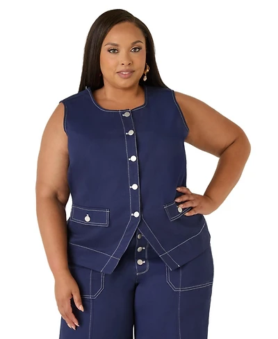 Ashley Stewart Plus Tailored Twill Boyfriend Vest