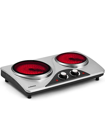 Cusimax 1800W Double Burners Infrared Ceramic Hot Plate Electric Hot Plate Portable Cooktop For Types Cookwares