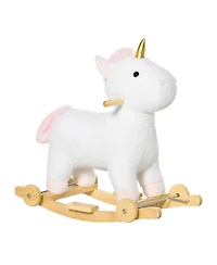 Glintex 2-in-1 Rocking Horse and Rolling Unicorn with Sound, Plush and Wood, 99-lb Load Limit, Ages 3-6