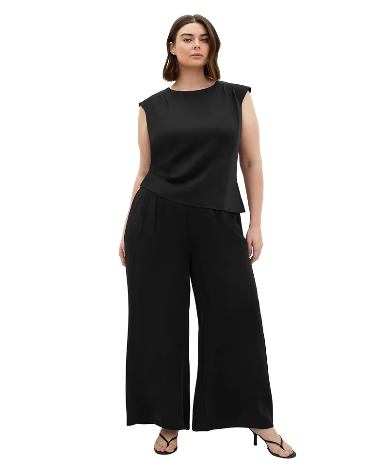 City Chic Plus Jett Pleated Sateen Wide-Leg Pants