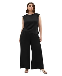 City Chic Plus Jett Pleated Sateen Wide-Leg Pants