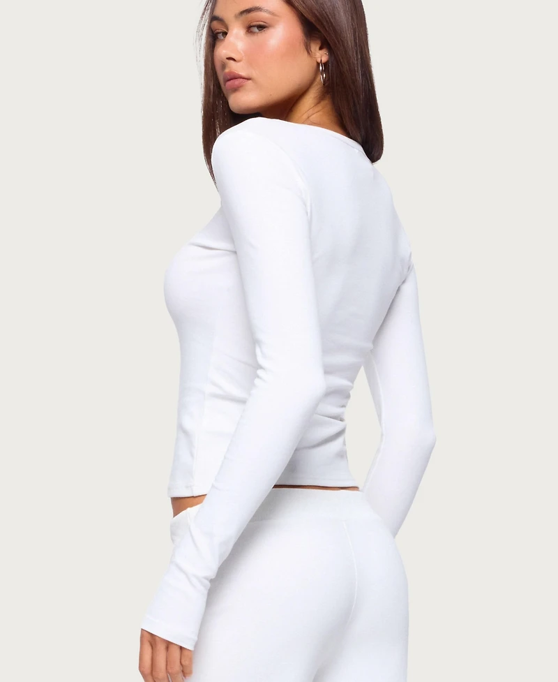 Edikted Women's Flossy Ribbed Long Sleeve T Shirt